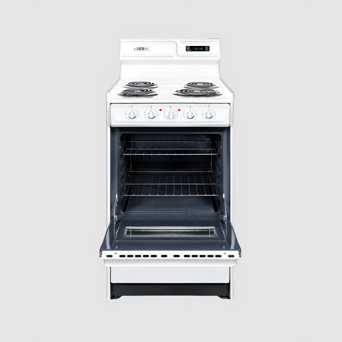 Summit 20" Wide Electric Coil Top Range with 8 Inches Backguard w/ Clock WEM130KW