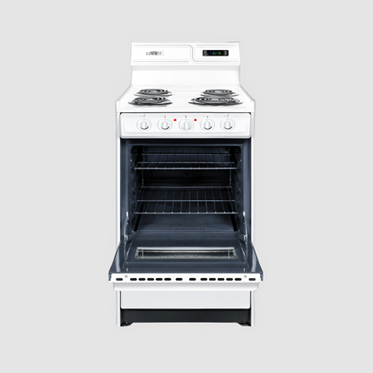 Summit 20" Wide Electric Coil Top Range with 8 Inches Backguard w/ Clock WEM130KW