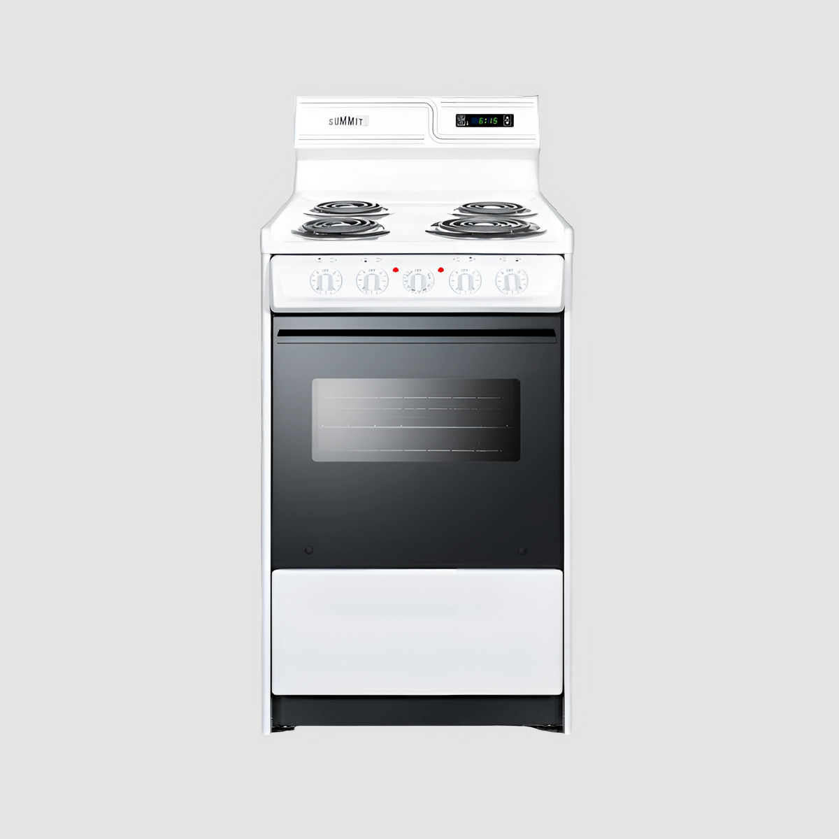 Summit 20" Wide Electric Coil Top Range with 8 Inches Backguard w/ Clock WEM130KW