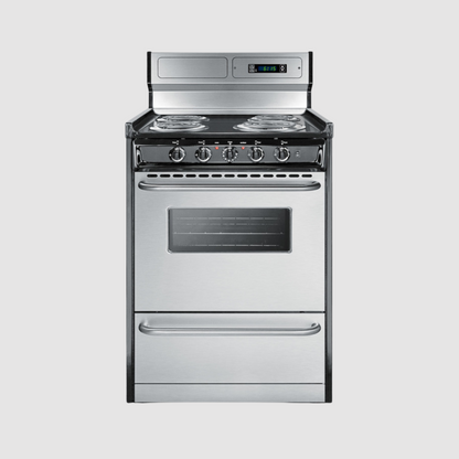 Summit 20" Wide Electric Coil Top Range with 8 Inches Backguard w/ Clock WEM130KW