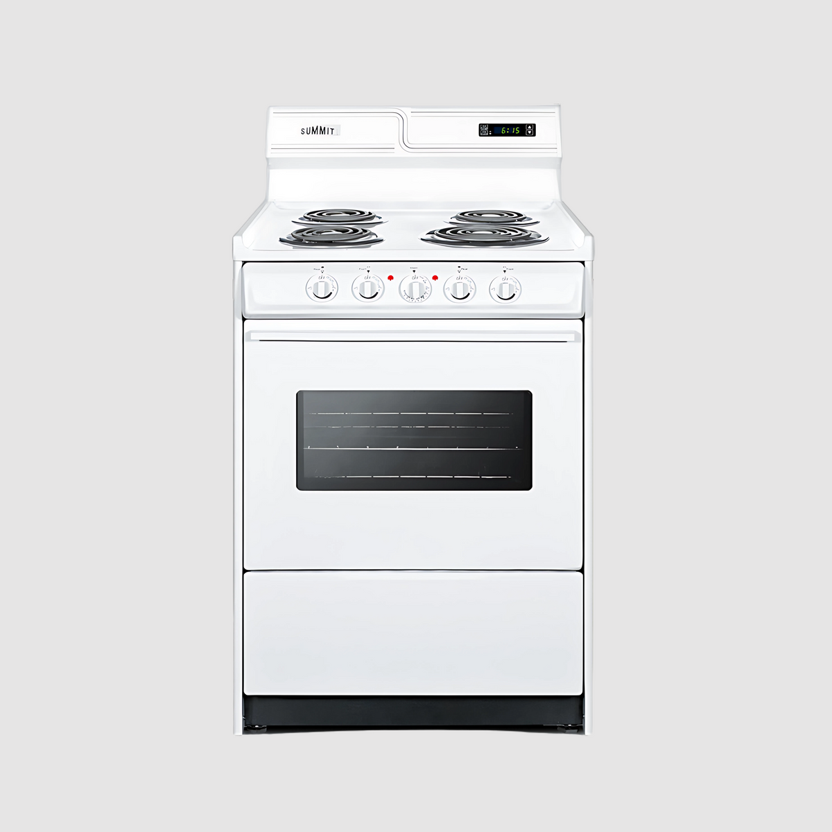 Summit 20" Wide Electric Coil Top Range with 8 Inches Backguard w/ Clock WEM130KW